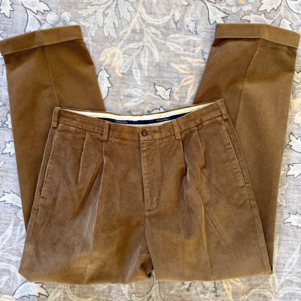 Brooks Brothers Elliot Corduroy Pants Mens 36x32 Blue Brown Pleated Cuffed 2prs - Picture 6 of 16
